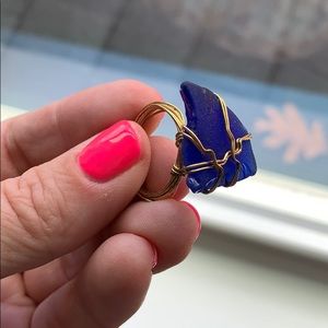 Handmade ring of blue sea glass